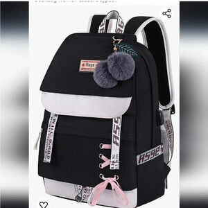Asge Backpack Schoolbag Bookbag Women Casual Black